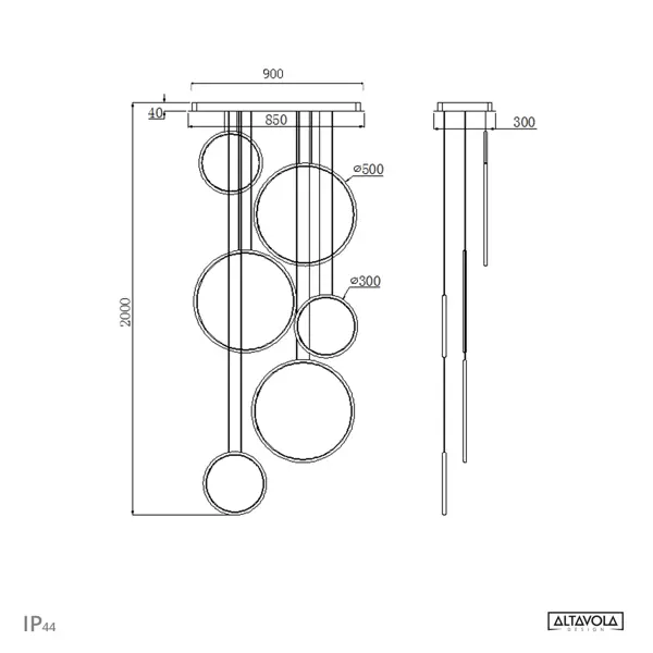 Altavola Design: Pendant Lamp Led Ring no. 8 black 90 cm in 3k