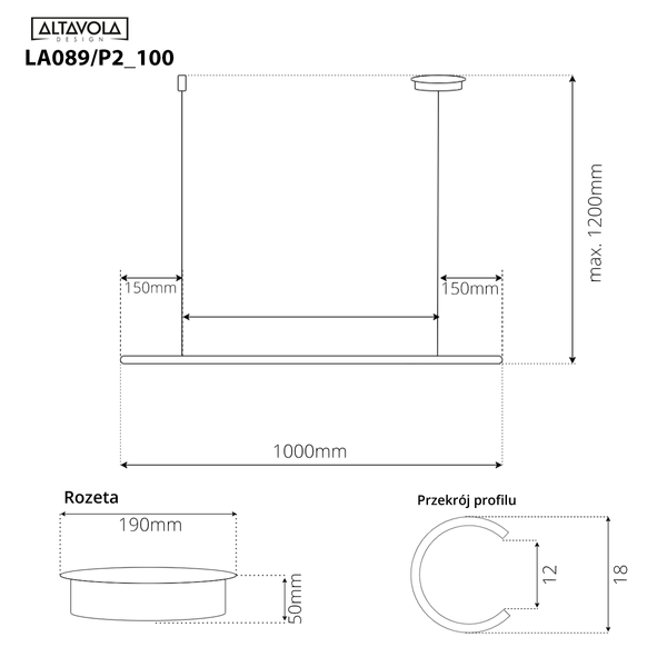 Pendant Lamp LINEA No.1B 100cm 4k silver