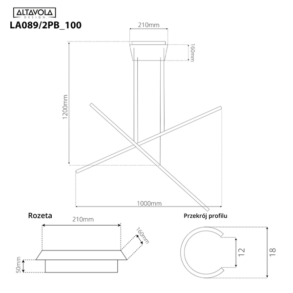 Pendant Lamp LINEA No.2PB 100cm 4k black Altavola Design