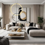 Pendant Lamp LINEA No.5 B Φ60/40 cm black-gold 3k Altavola Design