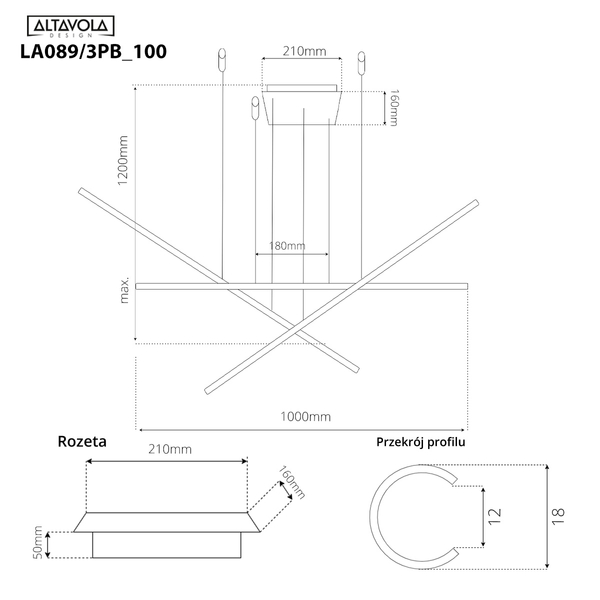 Pendelleuchte Led LINEA No.3PB 100cm 3k Schwarz