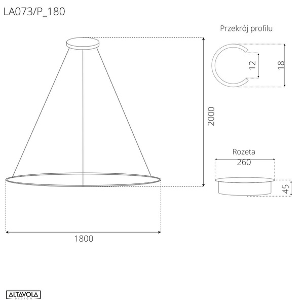 Pendant Lamp Led Ring No.1 Φ180 cm in 3k black dimmable Altavola Design